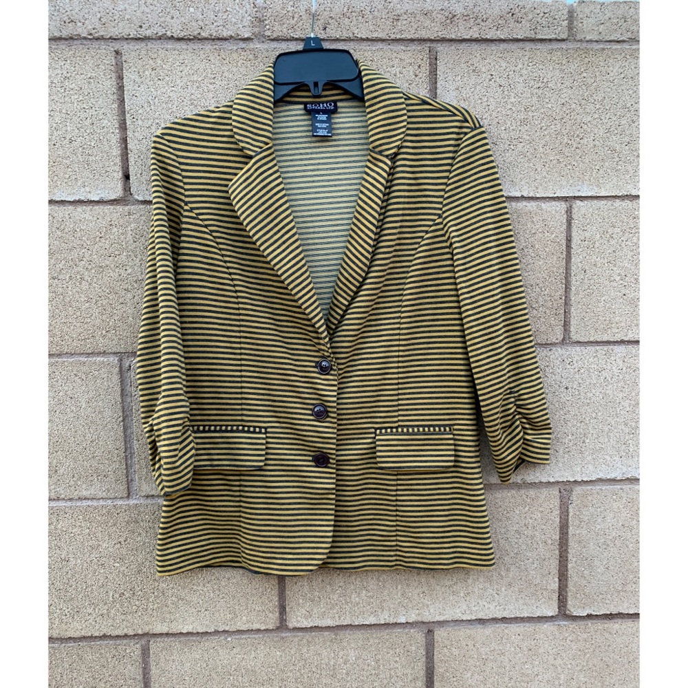 Yellow & Dark Gray Striped Blazer